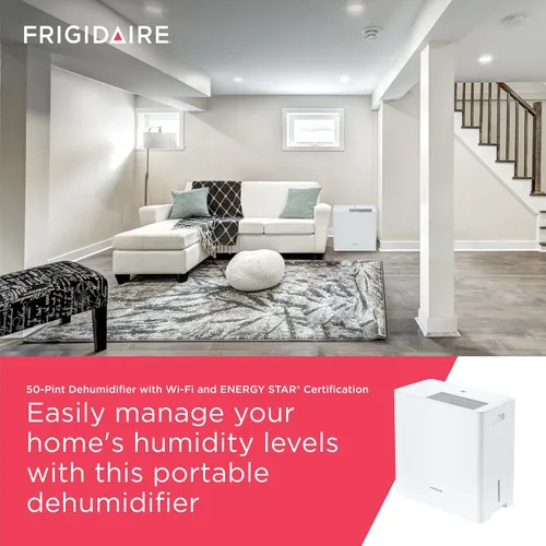 Vista 2 de Frigidaire - Deshumidificador portátil de 50 pintas con Wi-Fi y certificación Energy Star para habitaciones medianas/grandes y sótanos, control