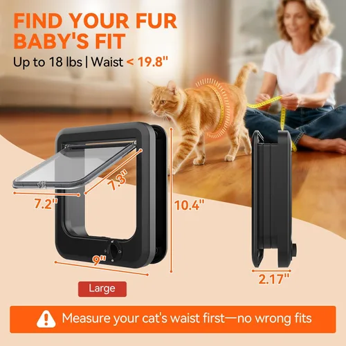 Vista 5 de LIBBEPET Puerta interior de puerta para gatos, cerradura de 4 vías para interiores, marco de ABS reforzado, puertas para mascotas para gatos