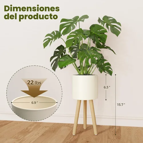 Vista 3 de Bamworld - Soporte individual para plantas de interior, soporte de metal para plantas de interior, patas de madera, soporte para macetas