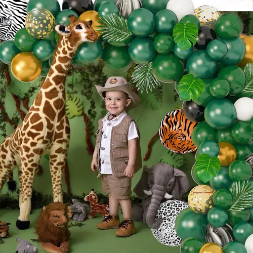 Vista 7 de Amandir Kit de arco de guirnalda de globos de safari de selva de 152 Oro verde