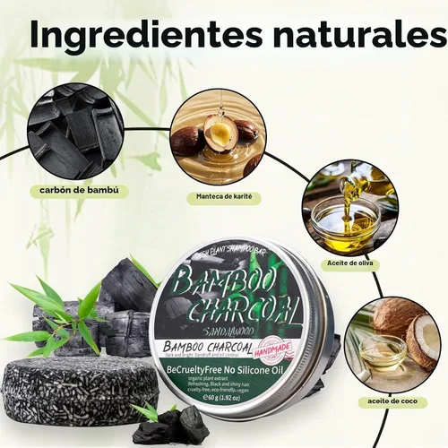 Vista 2 de Barra de champú de carbón de bambú para cabello gris, jabón negro para cabello gris, orgánico natural, champú y acondicionador para cabello