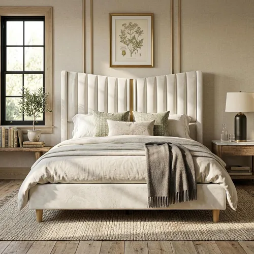 Vista 15 de Base de cama matrimonial con cabecera de almacenamiento con respaldo alado de 51.8 pulgadas, plataforma tapizada gris con estación de carga (tipo C)