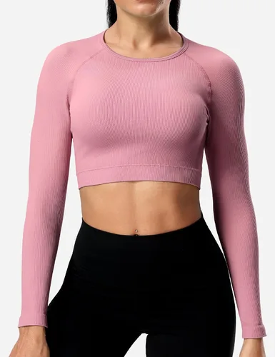 Vista 4 de YEOREO Janelle - Camiseta de manga larga acanalada con espalda abierta para mujer, camiseta deportiva para entrenamiento, yoga, gimnasio