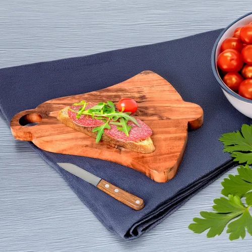 Vista 5 de Treen Art Tabla de cortar de madera de acacia para decoración de cocina, 14 pulgadas de largo x 13 pulgadas de ancho, tabla de cortar de madera