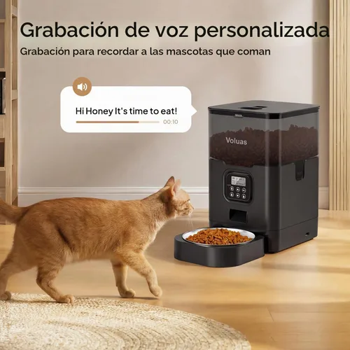 Vista 4 de VOLUAS Comedero automático para gatos, dispensador de alimentos secos con Negro transparente