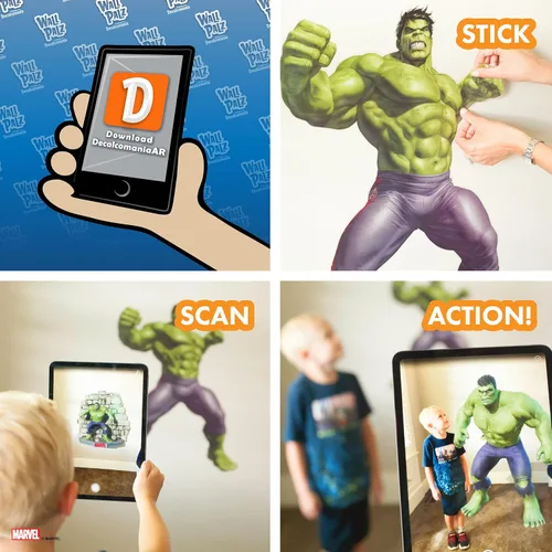 Vista 3 de Wall Palz Marvel Incredible Hulk Calcomanías de Pared - 29" Realidad Aumentada Vengadores Hulk Decoración de Pared para Dormitorio Calcomanías