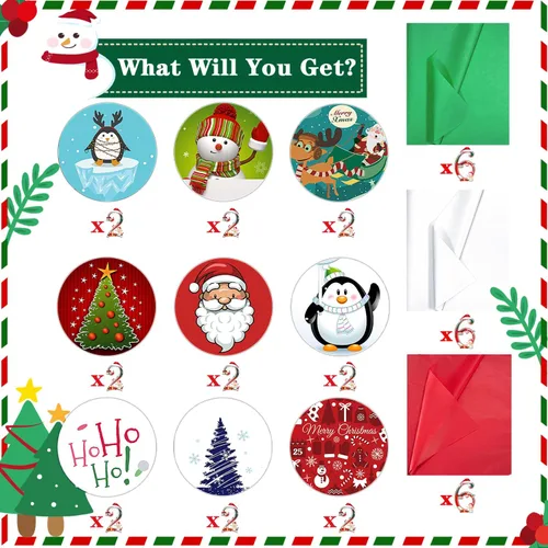 Vista 4 de JWSCYSY 18 Pack Bolsas de regalo de papel de Navidad con papeles de seda a granel, bolsas de regalo de Navidad medianas con diseños surtidos