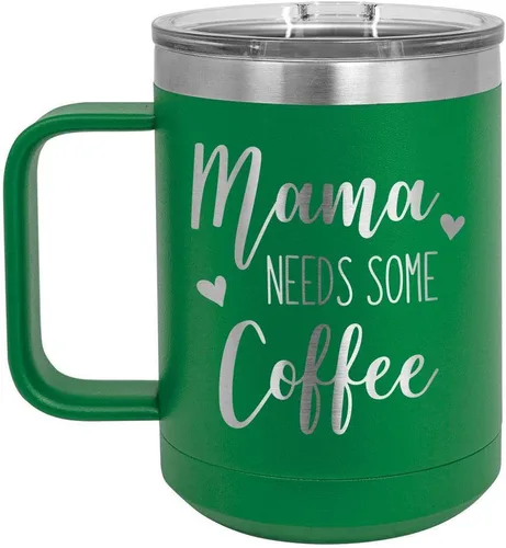 Vista 9 de MAMA NECESITA ALGUNAS CAFÉ Negro 15 oz Taza de café con tapa superior deslizante Taza de café de viaje aislada Ideas de regalo de cumpleaños