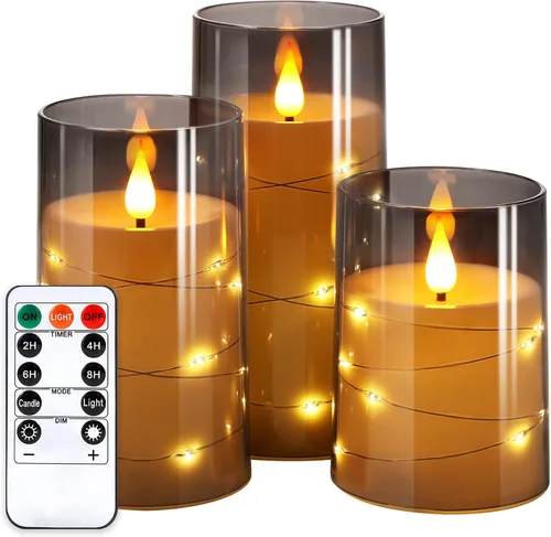 Vista 10 de NURADA Velas Parpadeantes Sin Llama: Velas LED de Pilar con Luces de Cadena de Estrellas Integradas que Funcionan con Pilas con Control Remoto