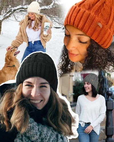 Vista 5 de Camptrace Gorros de invierno para mujer, con forro polar, gorro de punto trenzado, cálido, invierno, nieve, esquí, calavera