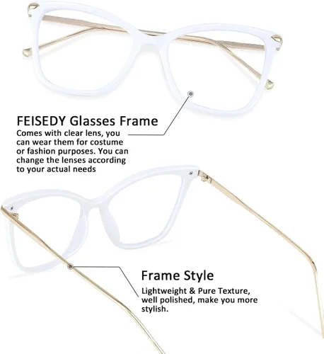 Vista 2 de FEISEDY Marco de gafas de ojo de gato de gran tamaño con lentes transparentes para mujer, B2460