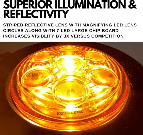 Vista 2 de 10 piezas de luces LED de 2" redondas ámbar para remolque con 7 luces de señalización [DOT FMVSS 108] [SAE P2] [Lente reflectora] [Arandela] 10 ámbar