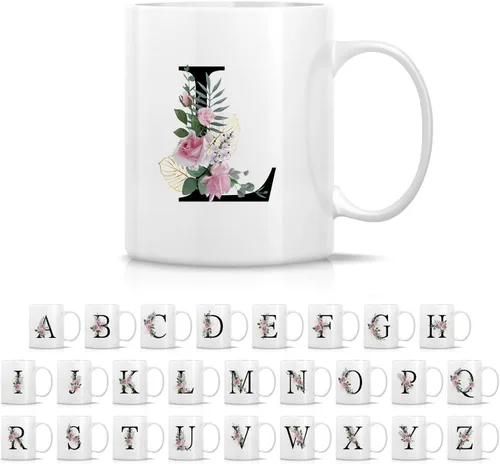 Vista 25 de Retreez Ramo botánico floral inicial A-Z con monograma, taza con monograma de cerámica de 11 onzas, regalo de agradecimiento de agradecimiento