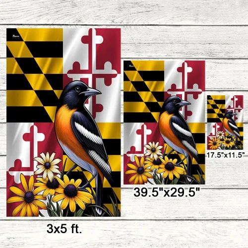 Vista 6 de FLAGWIX Bandera Americana - Bandera del Estado de Maryland con Oriole de Baltimore y Flor de Ojo Negro, Bandera Premium de Poliéster Decorativa