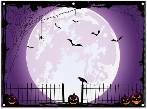 Vista 8 de Fondo de fotos de Halloween naranja de 7 x 5 pies para fiestas, parche grande de calabaza, luna, fotografía, fondo, bruja para niños, decoración