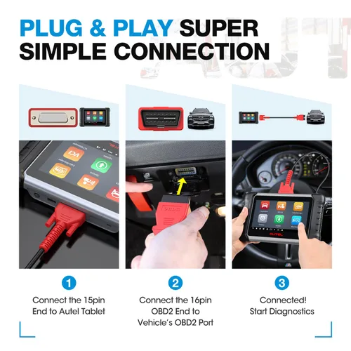 Vista 4 de Cable de prueba principal OBD2 Autel, original de 5.6 pies/1.7 metros, conector de prueba de diagnóstico OBDII de 16 pines DB15 compatible con serie