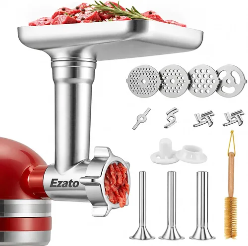 Vista 8 de Accesorios para picadora de carne de acero inoxidable EZATO para KitchenAid, embutidora de salchichas, compatible con todos los modelos de batidora
