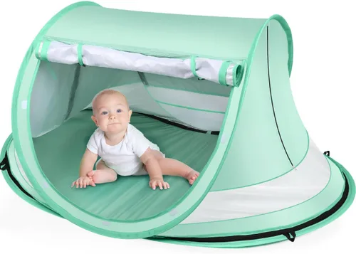 Vista 9 de Baby Beach Tent,Large Pop Up Beach Tent Sun Shade for Beach,Portable Baby Travel Tent with Mosquito Net,Indoor Baby Play Tent,UPF 50+ UV Protection