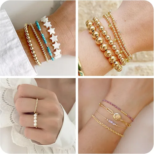 Vista 3 de Craftdady 100 cuentas redondas de latón macizo rellenas de oro de 14 quilates, cuentas pequeñas espaciadoras para pulseras, collares, suministros