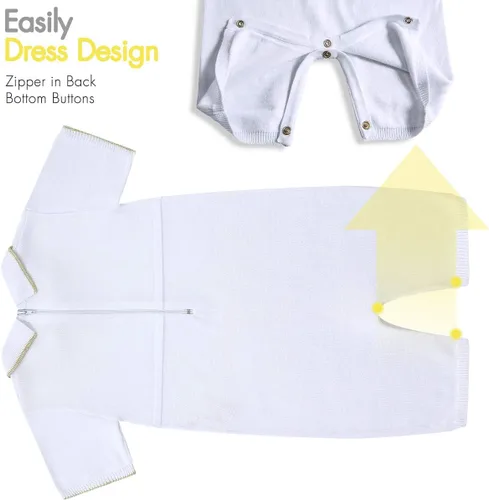 Vista 5 de HAPIU Traje de bautismo para bebé niño con sombrero y calcetines, traje de bautizo con detalle de cruz