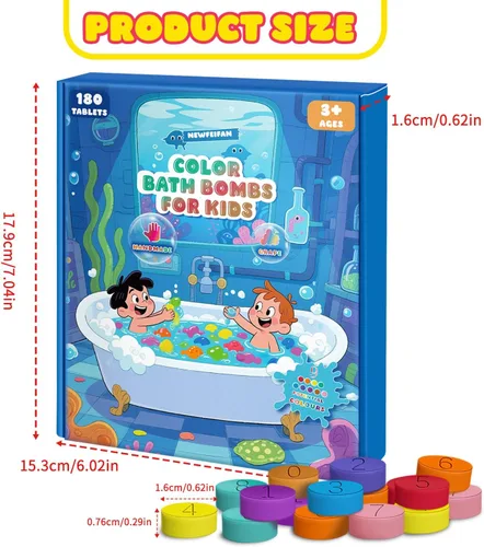 Vista 8 de Bombas de baño para niños, niños y niñas, set de regalos para el día de San Valentín, 180 mini tabletas de color en 9 colores brillantes para arte