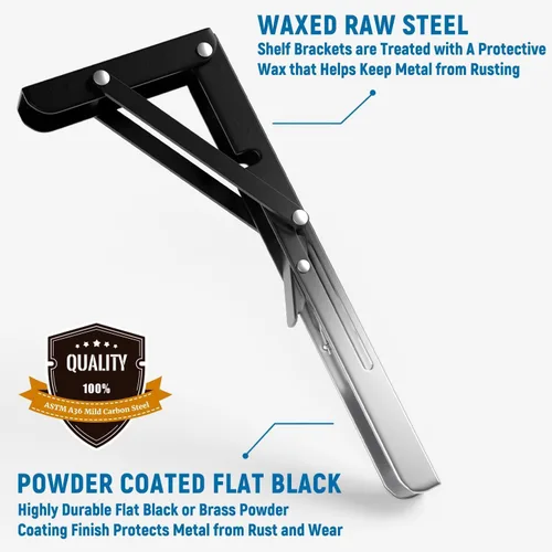 Vista 3 de LEOPO 16 Inch Folding Shelf Brackets, 2 Pack Foldable Shelf Supports Negro-Paquete de 2