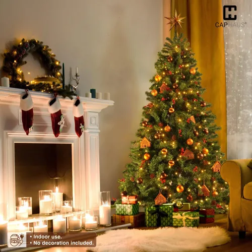 Vista 8 de Fencer Wire Árbol de Navidad artificial preiluminado de alta calidad de 6 pies con 800 puntas de ramas prearticuladas y soporte plegable, 250 luces