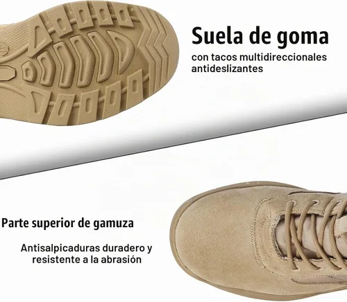 Vista 4 de Botas militares tácticas para hombre de 8 pulgadas con cremallera Arena