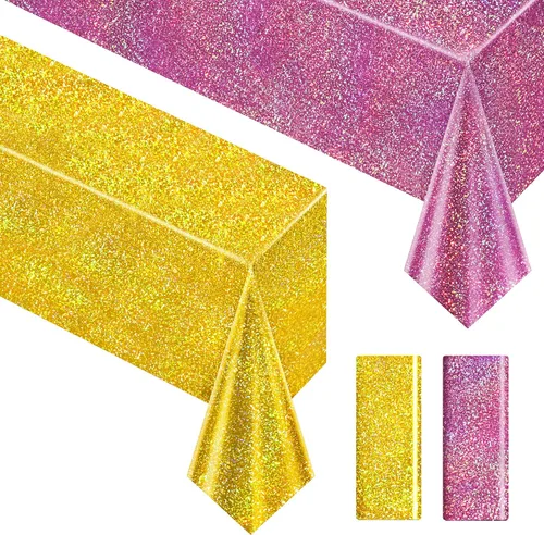 Vista 22 de Just Shimmer Mantel holográfico azul claro de 40" x 108" Decoración de fiesta rosa fuerte Día de San Valentín Fiesta de cumpleaños Decoración