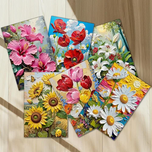 Vista 2 de Paquete de 6 pinturas de flores tropicales por números, para adultos principiantes, girasoles amarillos, pintura acrílica por número, flores