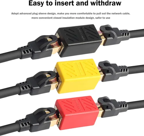 Vista 3 de Acoplador RJ45 en línea Cat7 Cat6 Cat5e Adaptador de cable Ethernet hembra a hembra (paquete de 3)