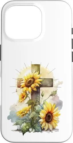 Vista 20 de Faith Christian Cross Watercolor Sunflower Flowers Case for iPhone 17