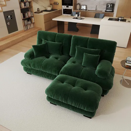 Vista 33 de Sofá modular de gran tamaño de 94 pulgadas, sofás seccionales grandes de color beige y blanco para sala de estar, juego de sofá de terciopelo, sofás