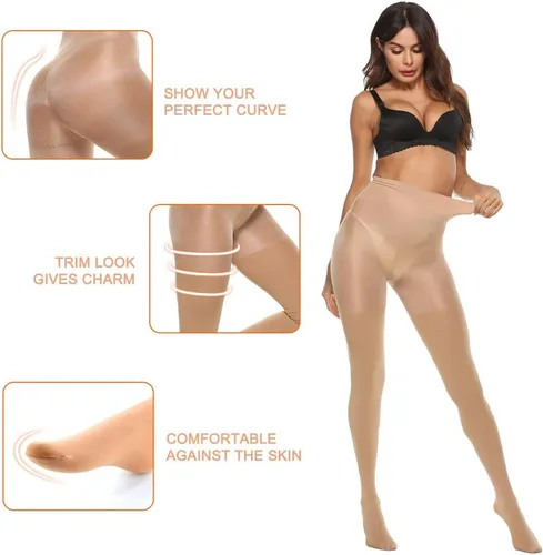 Vista 3 de MANZI 2 pares de medias opacas de cintura alta 70D para mujer