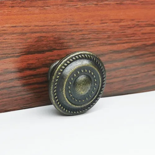 Vista 2 de Pomo de cajón negro antiguo de un solo agujero, disco antiguo americano, accesorios de gabinete de aleación de zinc para tiradores de cocina y baño