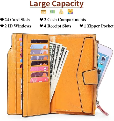 Vista 3 de SENDEFN - Cartera de cuero para mujer, portatarjetas con bloqueo RFID, monedero para mujer con cierre