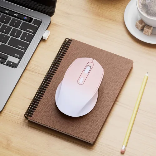 Vista 6 de Ratón inalámbrico Bluetooth de color degradado, doble modo, recargable, silencioso, delgado, portátil, (receptor BT5.2+USB), para laptop