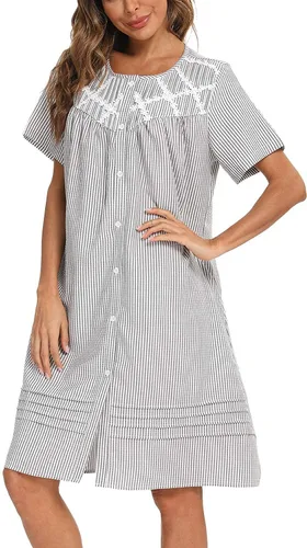 Vista 4 de AVIIER Vestido de casa para mujer, manga corta, abrigo de casa, bata con botones, ropa de dormir S-XXL