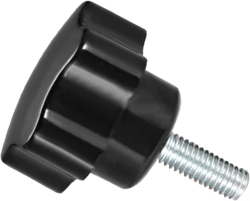 Vista 17 de Perillas de sujeción de estrella, rosca macho M5 x 0.984 in, cabeza de 0.945 in, mango de tornillo de pulgar de plástico, perno roscado, color negro