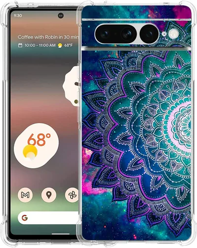 Vista 11 de Pixel 7 Pro - Funda protectora de poliuretano termoplástico resistente a los arañazos y a prueba de golpes con diseño de mandala de pavo real