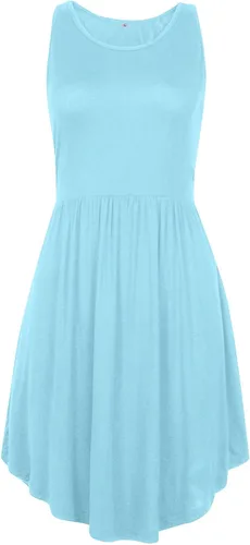 Vista 5 de Fragarn Vestidos de verano para mujer 2022 con bolsillo sin mangas lisoestampado floral vestido corto estilo túnica fruncido vestido corto casual