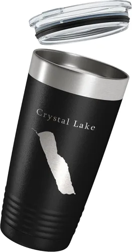 Vista 3 de Crystal Lake Map Tumbler Travel Mug Insulated Laser Engraved Coffee Cup Vermont 20 oz Black
