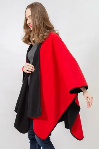 Vista 4 de BYOS - Poncho de forro polar suave a cuadros de gran tamaño para mujer