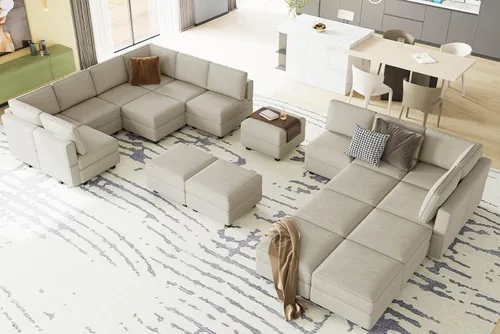 Vista 4 de Belffin Sofá modular grande con asiento de almacenamiento, sofá en forma de U de gran tamaño con tumbona reversible, juego de sofá modular con Gris