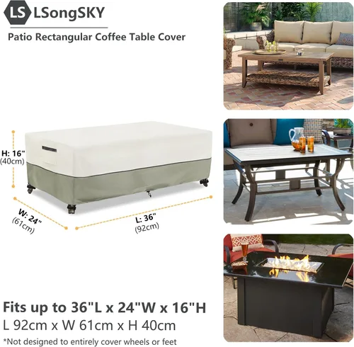 Vista 2 de Cubierta para Mesa de Café al Aire Libre, Cubierta de Mesa Lateral Pequeña de Patio Impermeable Rectangular, 36 x 24 x 16 pulgadas, 91 x 61 x 41 cm