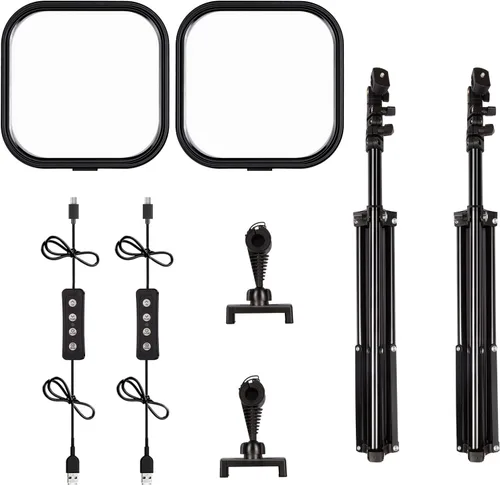 Vista 7 de Paquete de 2 luces LED de video, luz de estudio de 15 W, temperatura de color de 2500-8500 K con soporte de trípode y soporte para teléfono