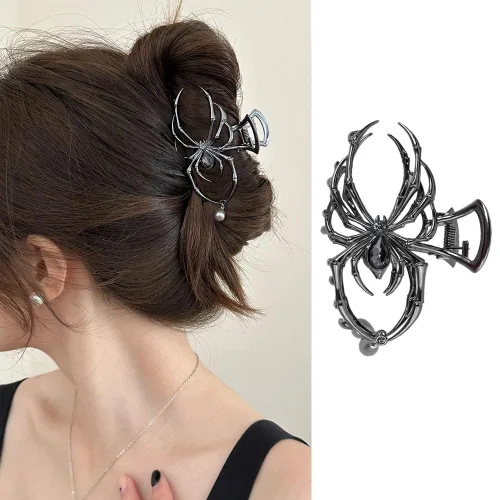 Vista 8 de Pinzas de pelo de aleación de calavera – Divertidas pinzas punk, agarre fuerte para cabello grueso y fino, accesorios de metal plateado