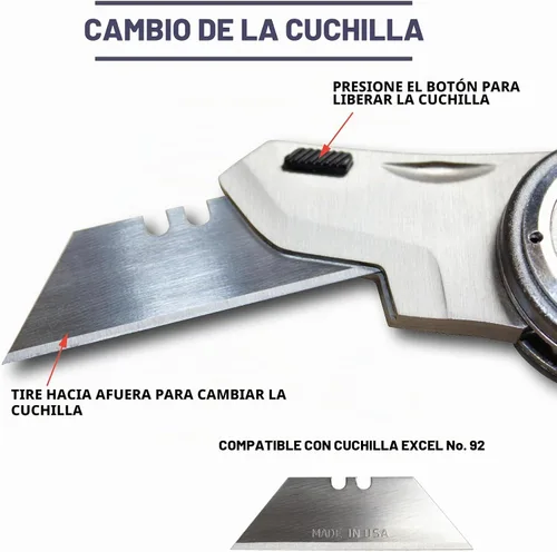 Vista 6 de Excel Blade Revo – Cúter plegable con mango, seguro y clip Cerradura de 3 posiciones, anillo de dedo antideslizante, hoja #92 de cambio rápido