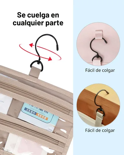 Vista 6 de BAGSMART Neceser de viaje colgante con organizador de maquillaje aprobado por la TSA, bolsa cosmética transparente para artículos de aseo personal