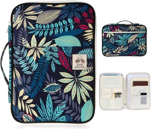Vista 5 de JAKAGO Organizador de cartera de viaje impermeable A4, bolsa de documentos, bolsa multifuncional de viaje con cremallera para cuaderno, iPad, Azul
